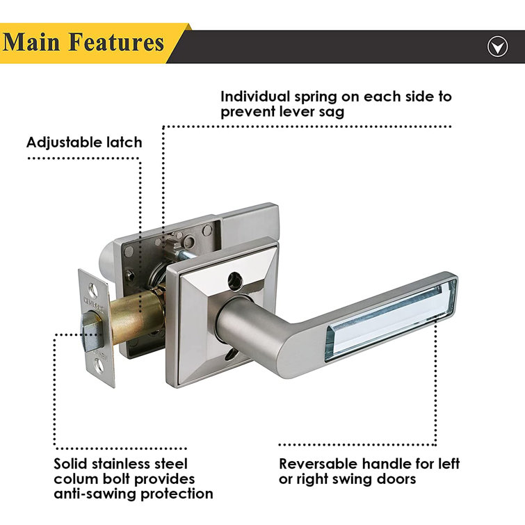 NEWBANG Crystal Glass Heavy Duty Passage Door Lever, Left Or Right